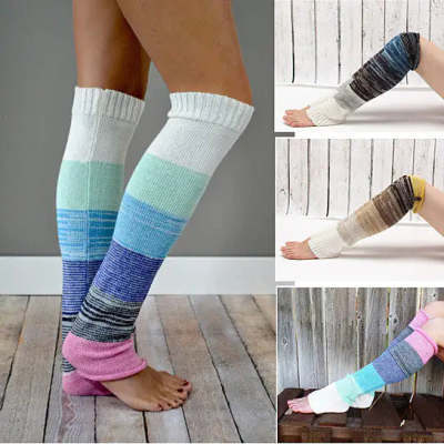 Multi-colored Stripe Long Wool Keep Warm Foot Sock Knee Cover