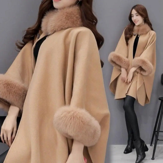 Popular  Women Cape Coat Autumn Winter Warm Loose-fitting Mid-length Poncho Coat All Match Female Poncho Coat for Daily Wear